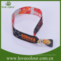 Promotional textile wristband woven fabric bangle with one time use plastic clip